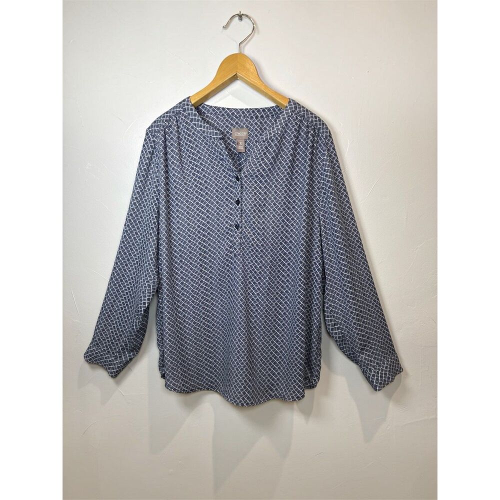 Chico's Blue White Long Sleeve Shirt Size 16-18 (3) Work Office Career